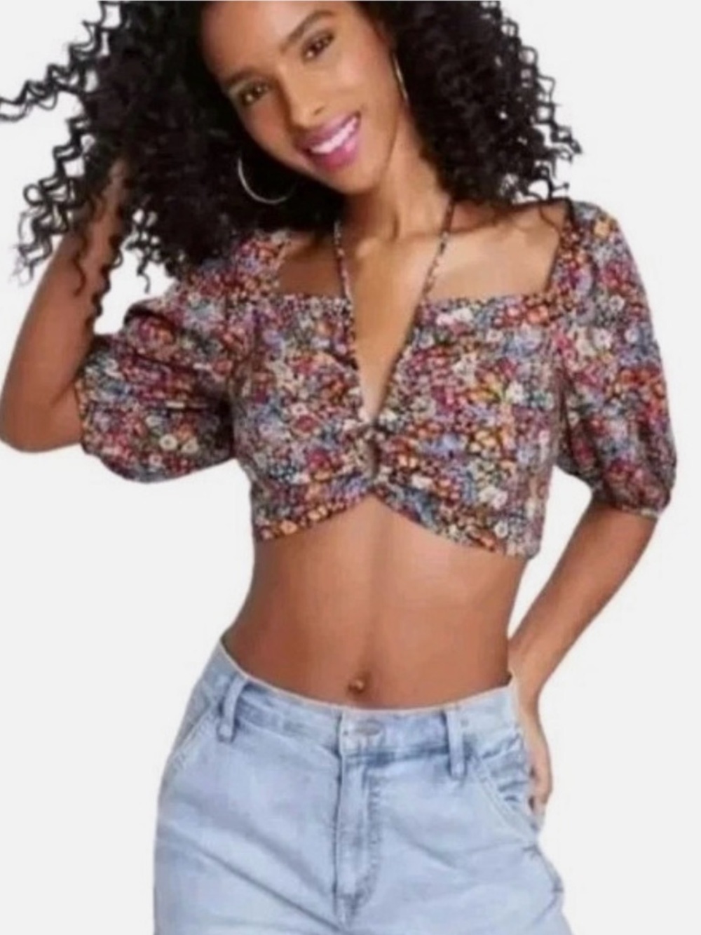 wild fable Floral Front Tie Crop Top